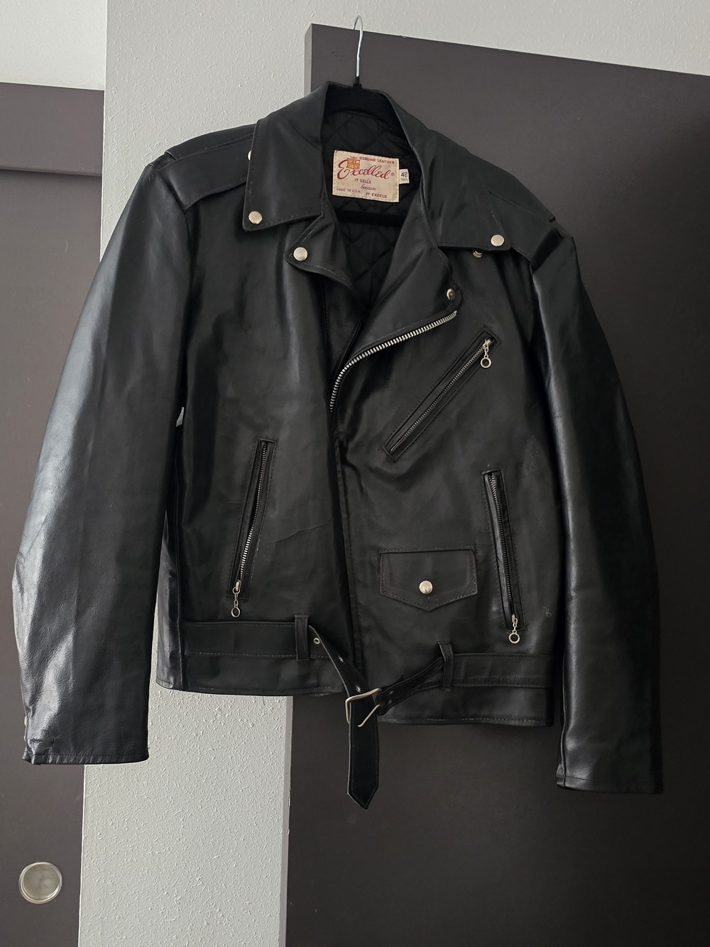 Vintage Excelled Genuine Leather Motorcycle Jacket Men's 42 Tall Biker USA